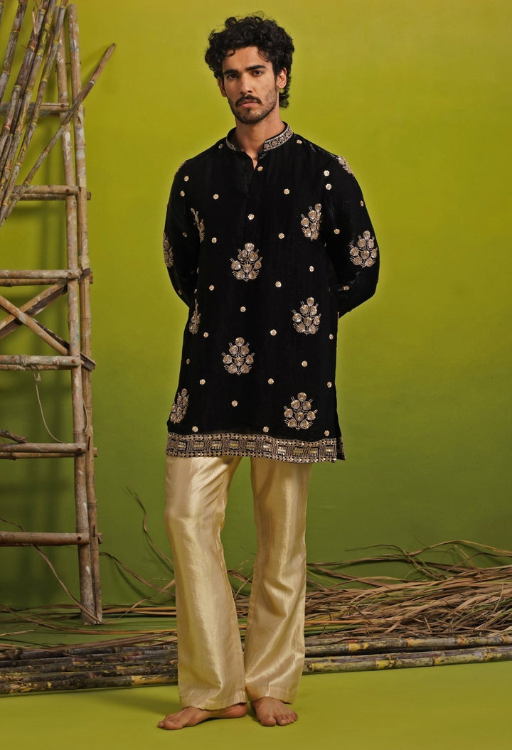 Black Tissue Silk Short Kurta Set Kalpraag - Fabilicious Fashion