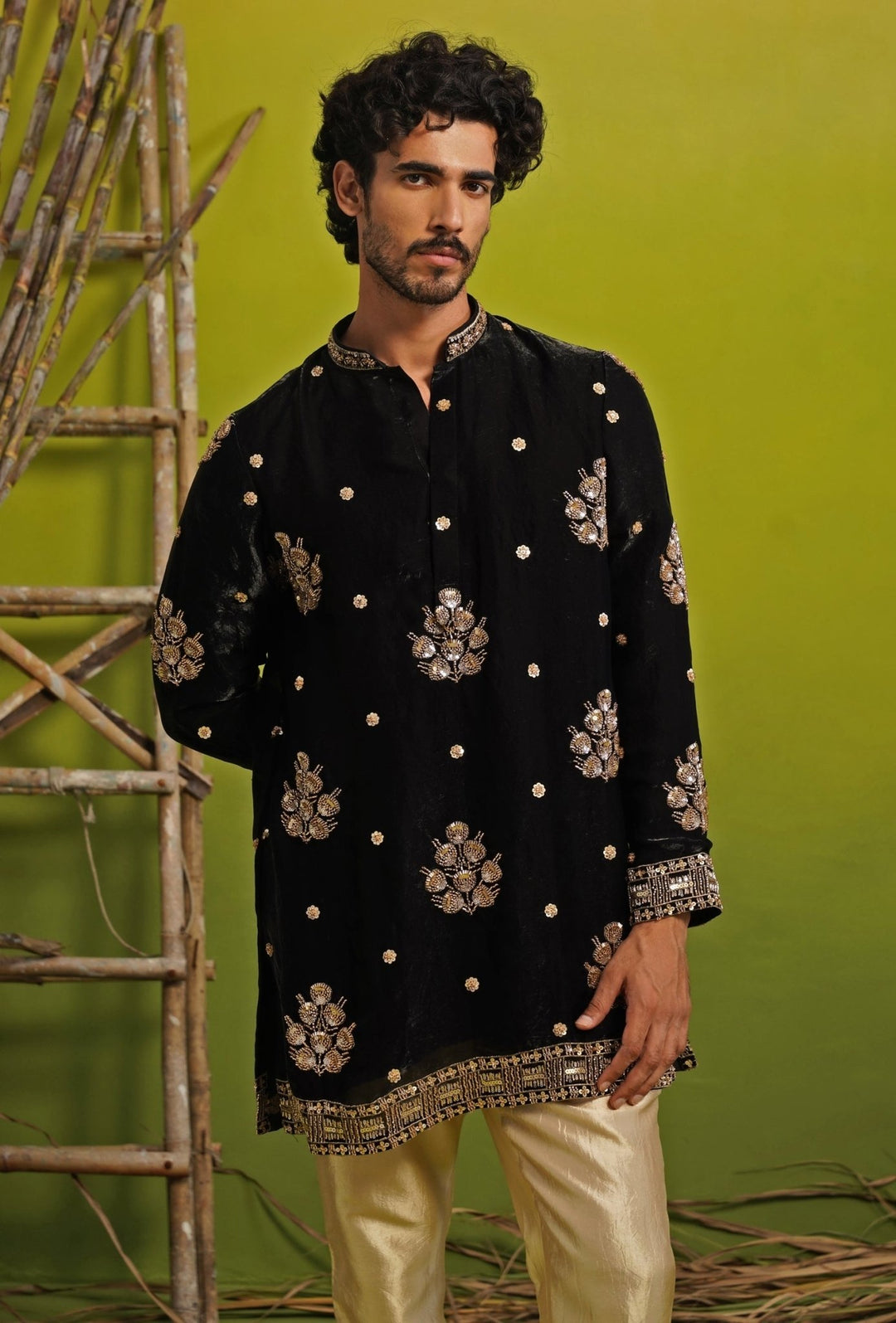 Black Tissue Silk Short Kurta Set Kalpraag - Fabilicious Fashion