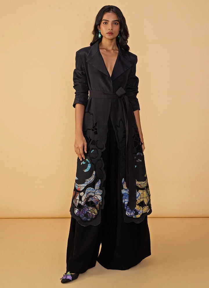 Black Trench Coat Palazzo Set Saaksha & Kinni - Fabilicious Fashion