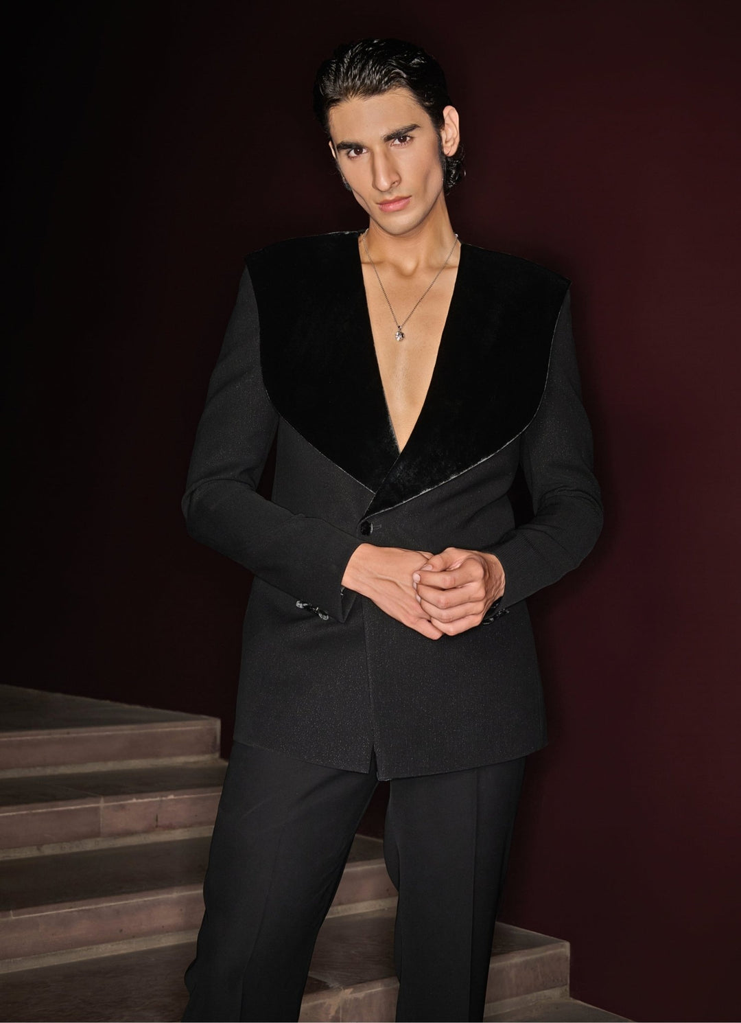 Black Tuxedo Set Contrast By Parth - Fabilicious Fashion