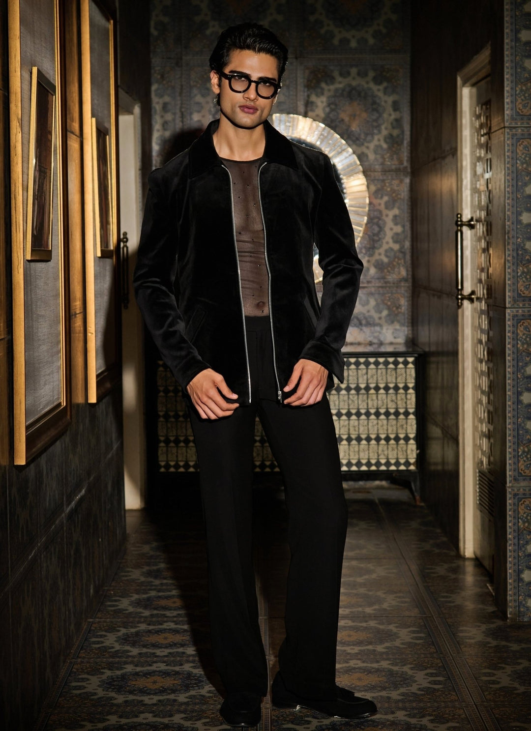 Contrast by Parth Black Velvet Bomber Jacket SetFabilicious Fashion
