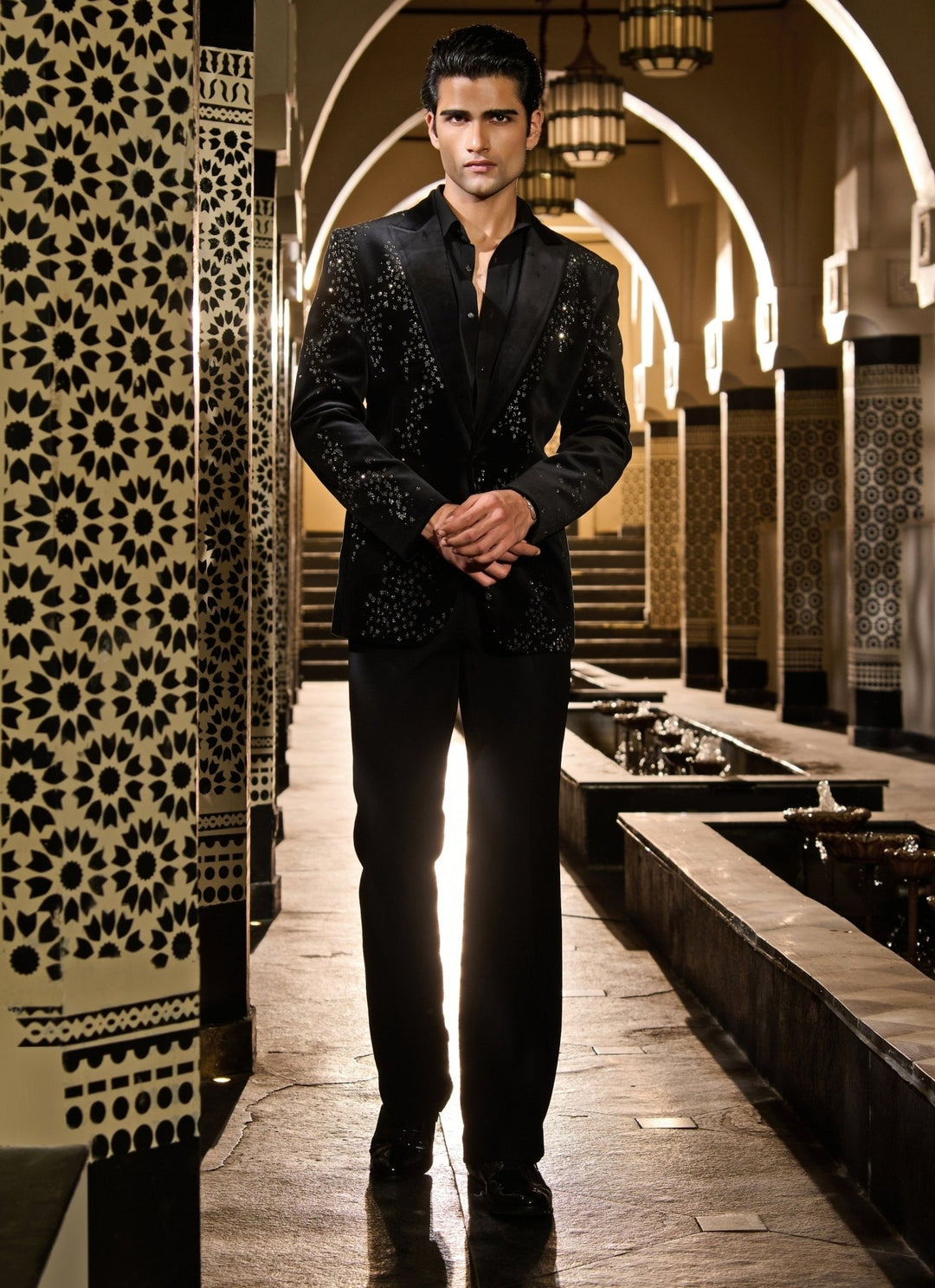Contrast by Parth Black Velvet Galaxy Cluster Tuxedo SetFabilicious Fashion