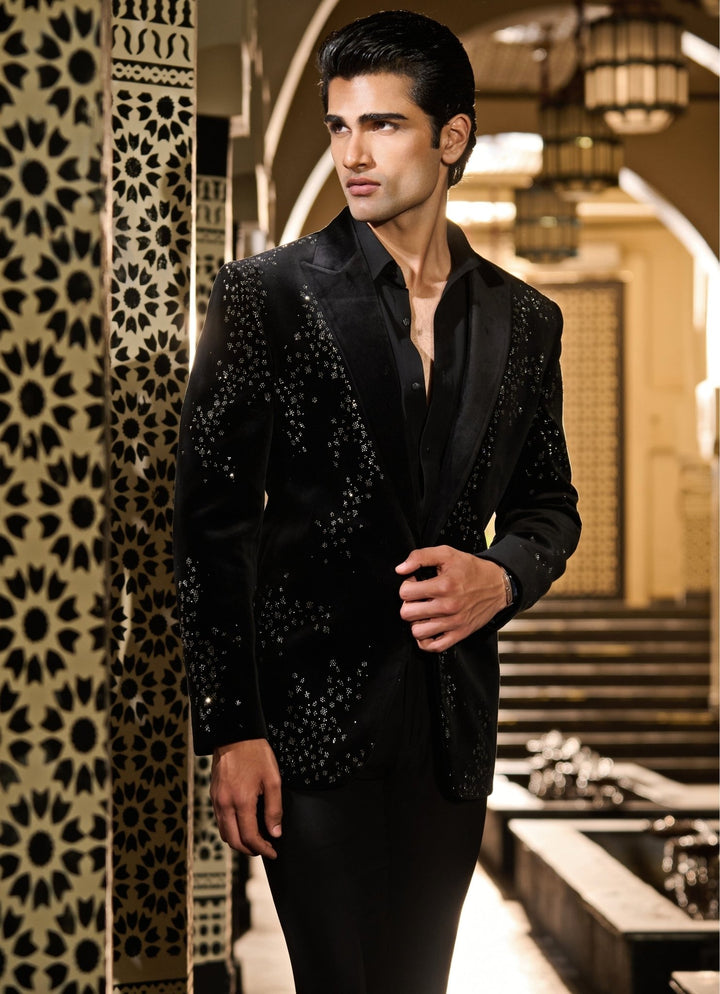 Contrast by Parth Black Velvet Galaxy Cluster Tuxedo SetFabilicious Fashion