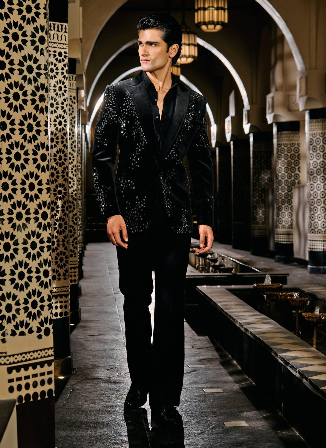 Contrast by Parth Black Velvet Galaxy Cluster Tuxedo SetFabilicious Fashion