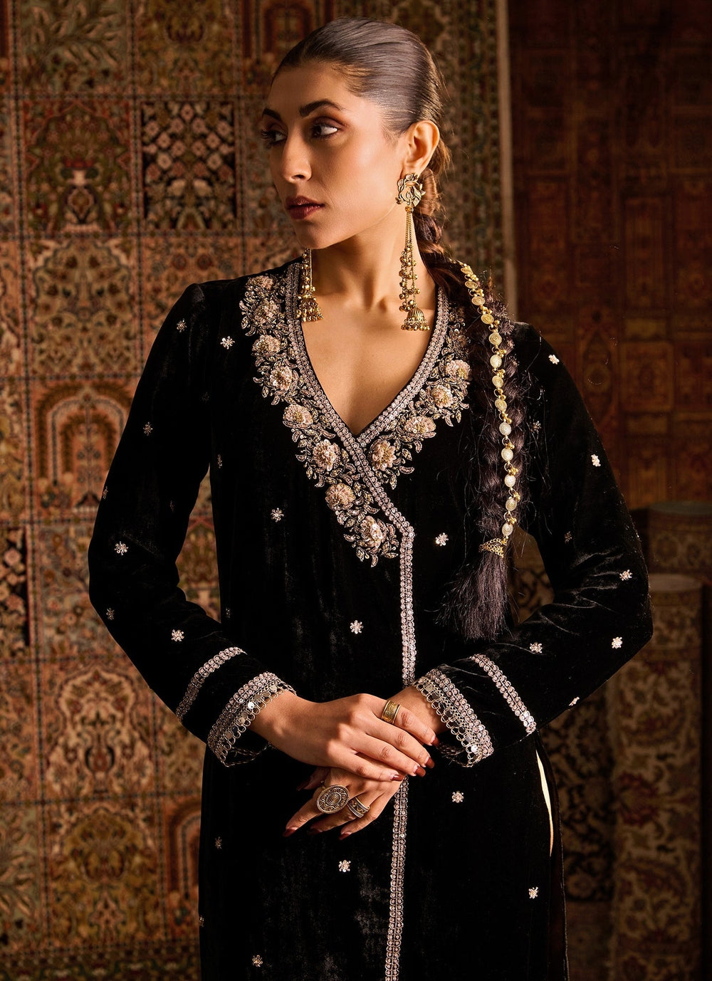 Zoon Tribe Black Velvet Kurta Pants Set With Contrast DupattaFabilicious Fashion