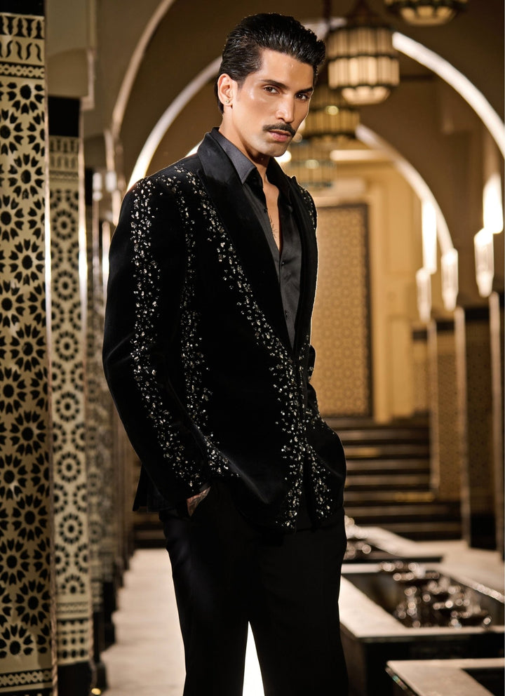 Contrast by Parth Black Velvet Sequins Tuxedo SetFabilicious Fashion