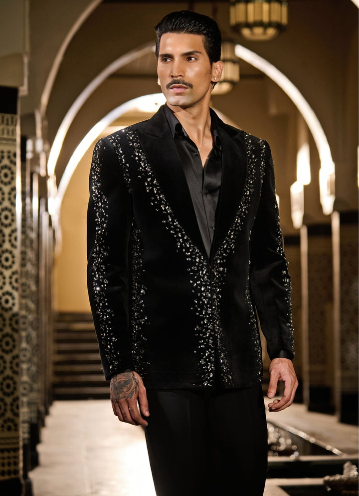 Contrast by Parth Black Velvet Sequins Tuxedo SetFabilicious Fashion