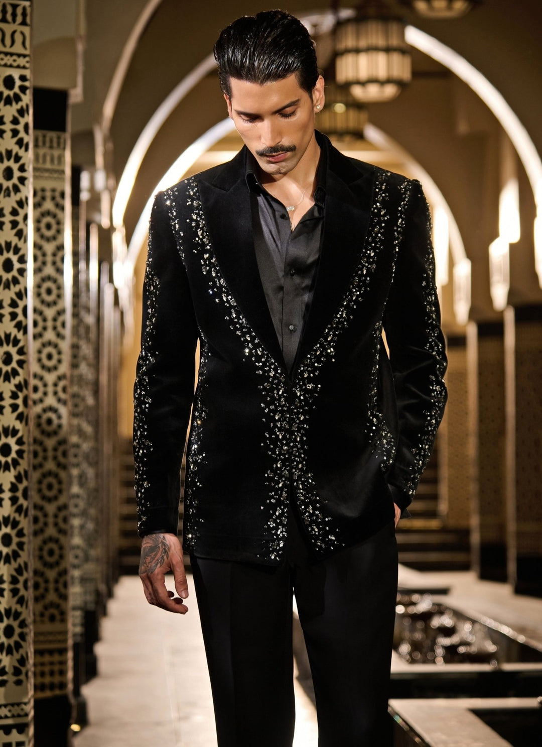 Contrast by Parth Black Velvet Sequins Tuxedo SetFabilicious Fashion