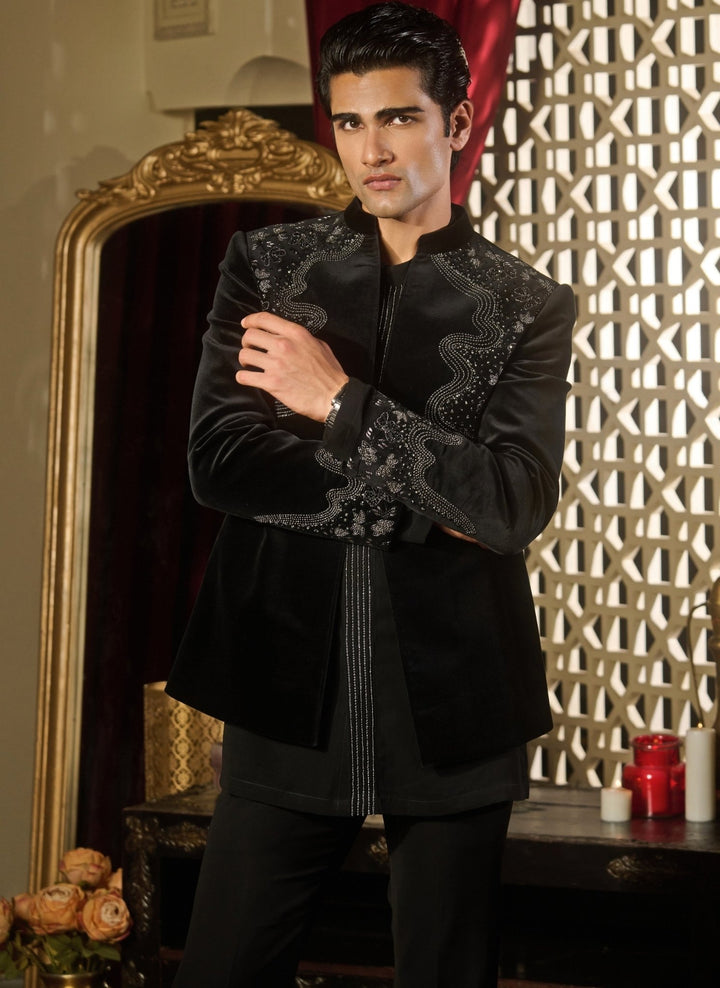 Contrast by Parth Black Velvet Short Jacket SetFabilicious Fashion