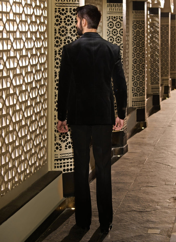 Contrast by Parth Black Velvet Silver Crystal Tuxedo SetFabilicious Fashion