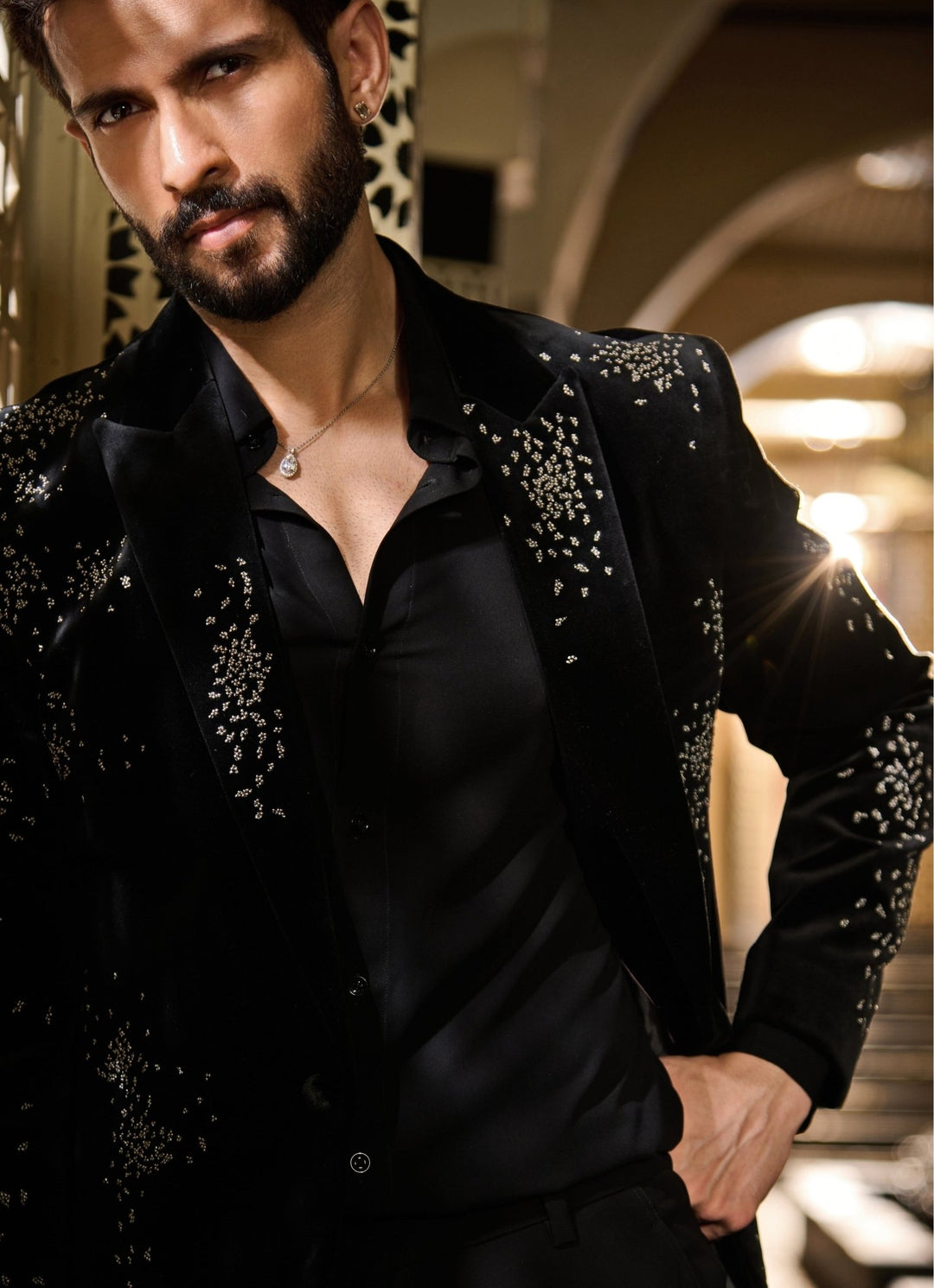 Contrast by Parth Black Velvet Starburst Tuxedo SetFabilicious Fashion