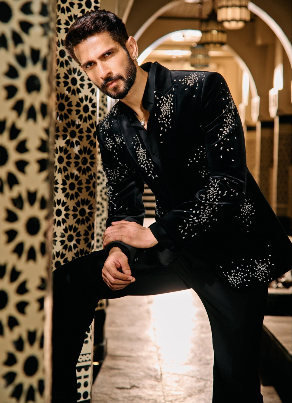 Contrast by Parth Black Velvet Starburst Tuxedo SetFabilicious Fashion