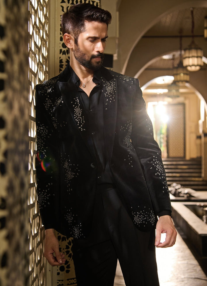 Contrast by Parth Black Velvet Starburst Tuxedo SetFabilicious Fashion