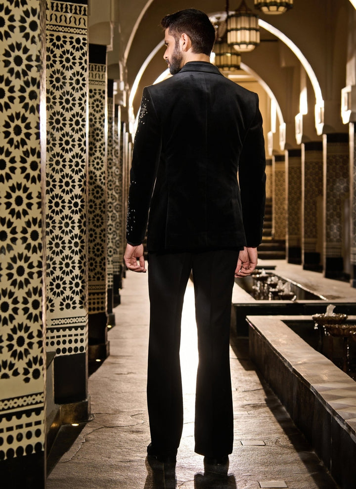 Contrast by Parth Black Velvet Starburst Tuxedo SetFabilicious Fashion