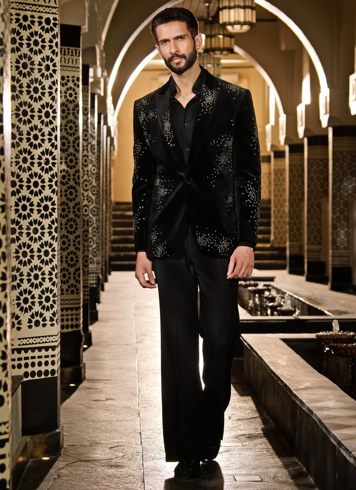 Contrast by Parth Black Velvet Starburst Tuxedo SetFabilicious Fashion