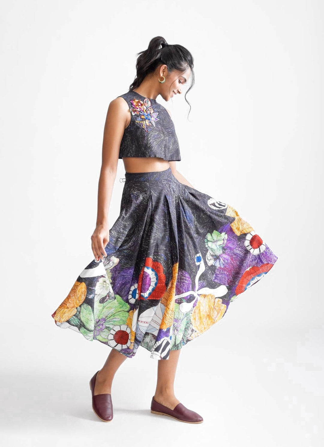 Black Wave Print Skirt Set Saaksha & Kinni - Fabilicious Fashion