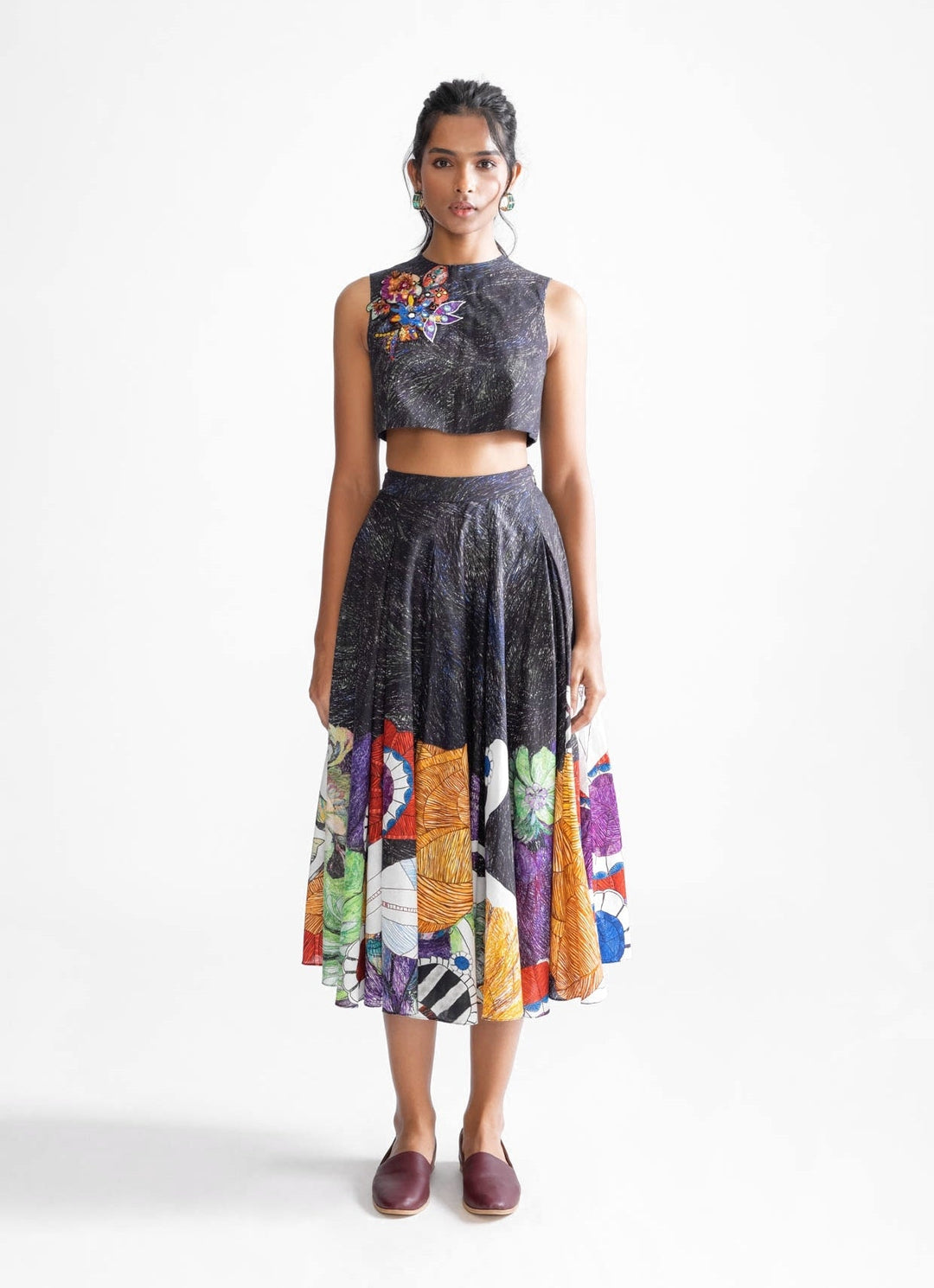 Black Wave Print Skirt Set Saaksha & Kinni - Fabilicious Fashion