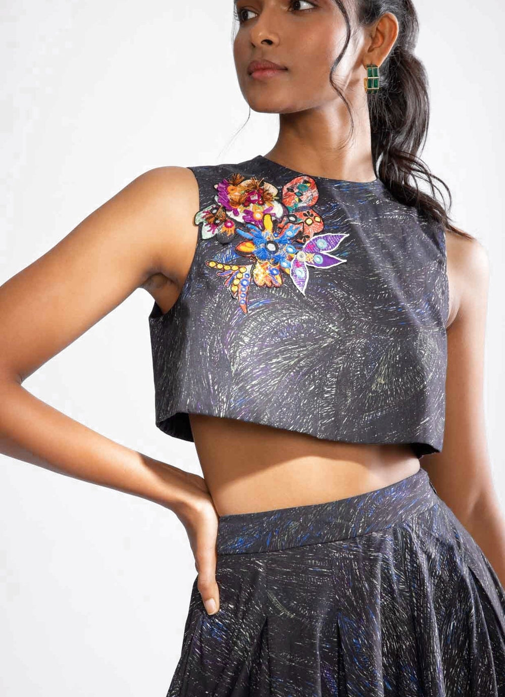 Black Wave Print Skirt Set Saaksha & Kinni - Fabilicious Fashion