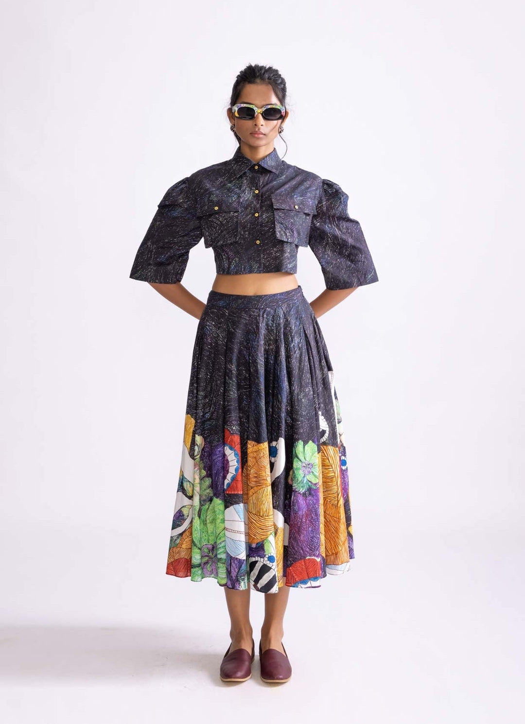 Black Wave Print Skirt Set Saaksha & Kinni - Fabilicious Fashion