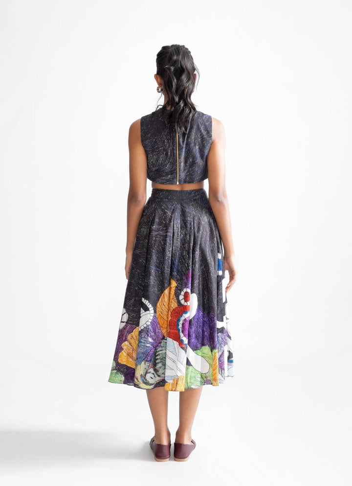 Black Wave Print Skirt Set Saaksha & Kinni - Fabilicious Fashion
