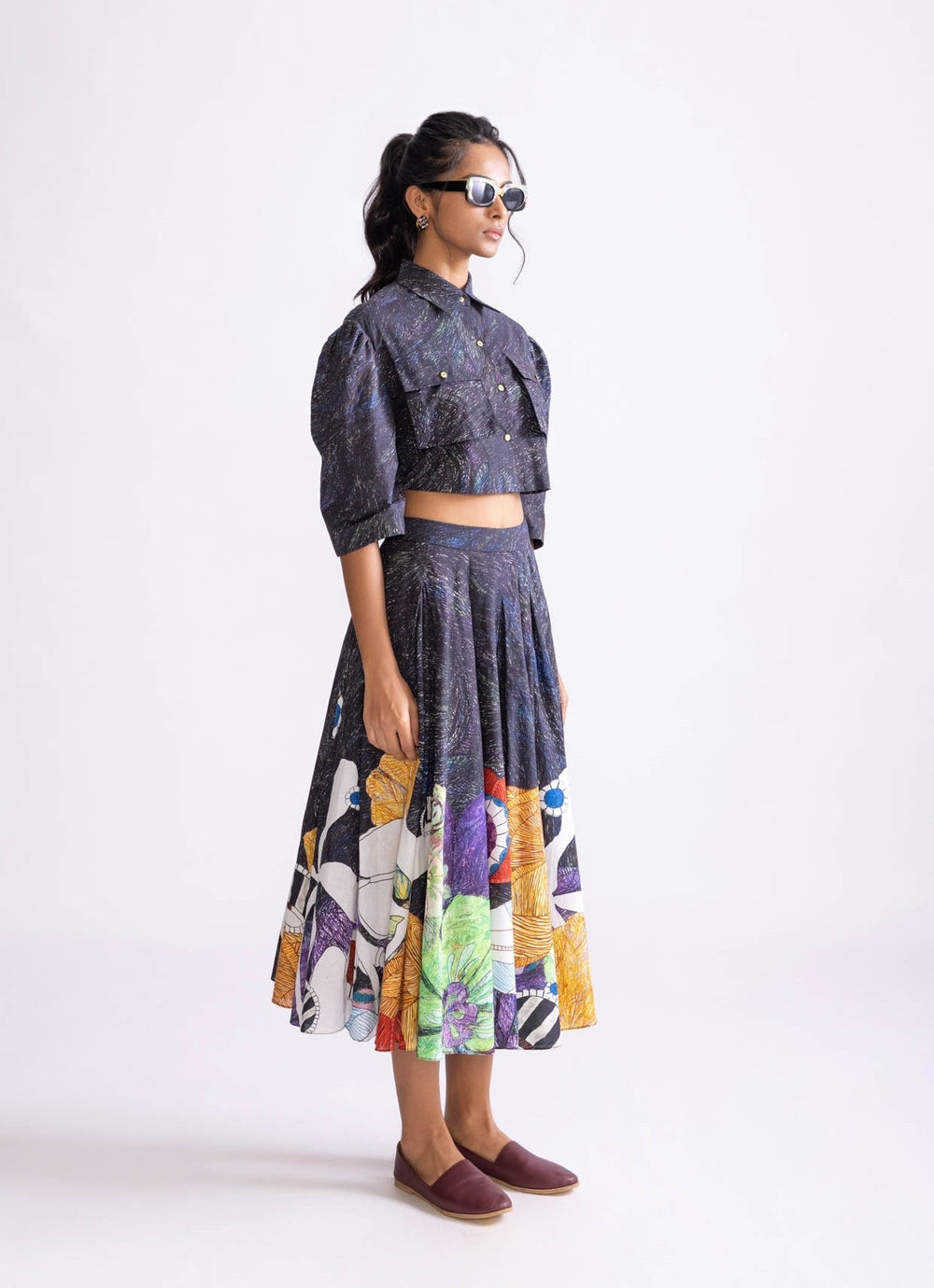 Black Wave Print Skirt Set Saaksha & Kinni - Fabilicious Fashion