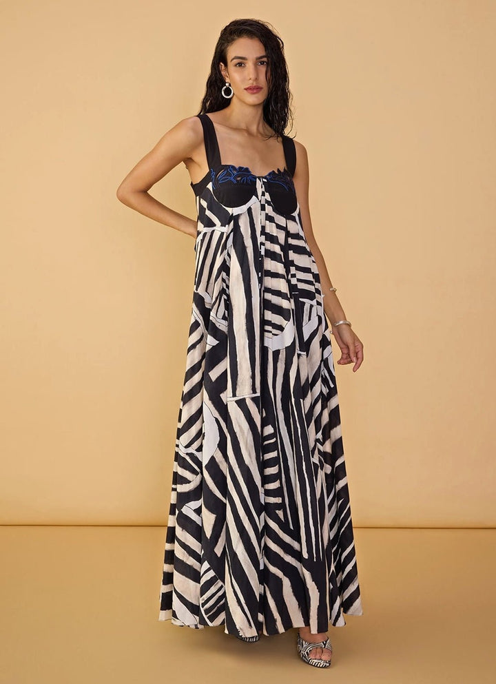 Black & White Cambric Printed Maxi Dress Saaksha & Kinni - Fabilicious Fashion