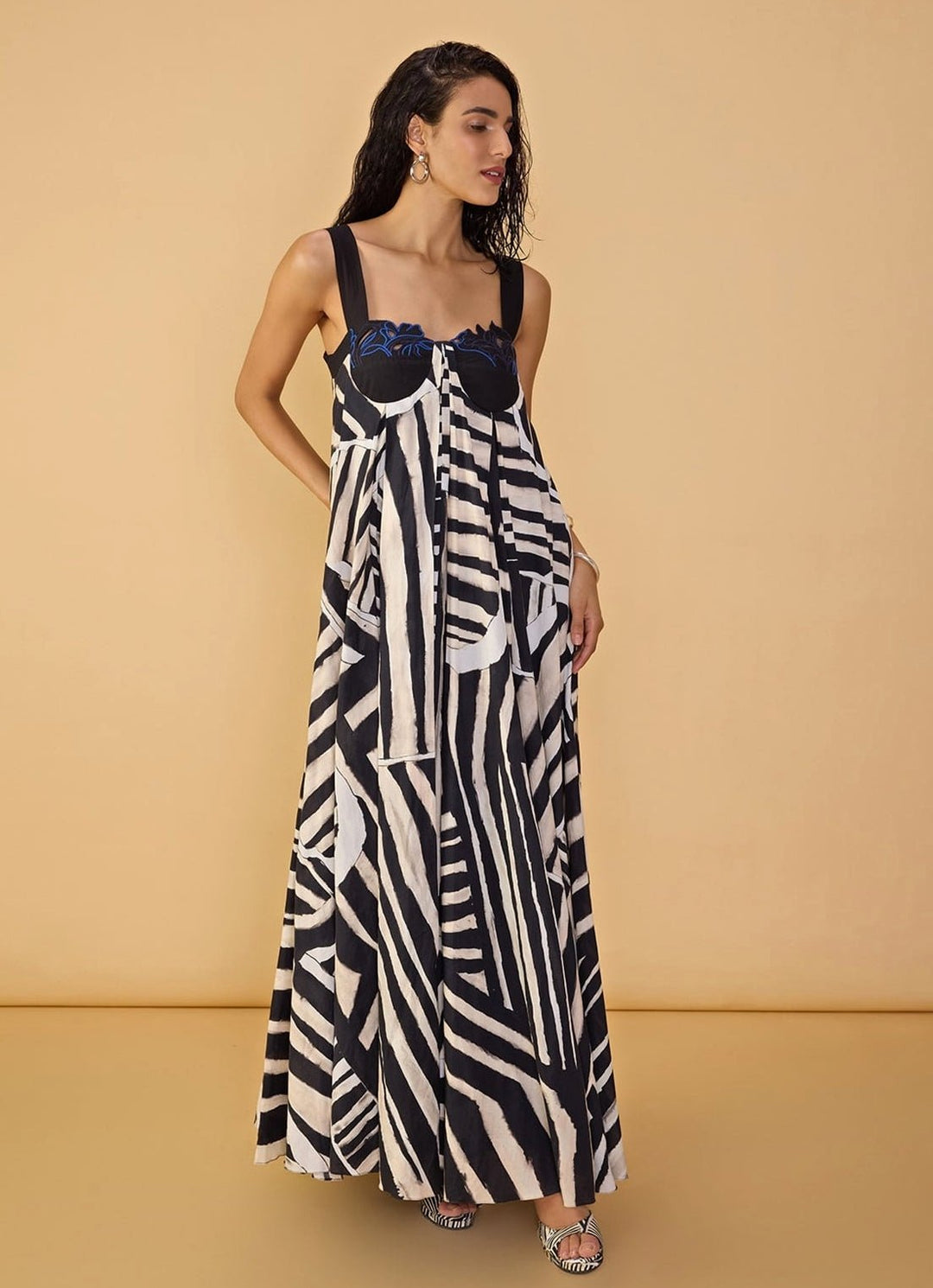 Black & White Cambric Printed Maxi Dress Saaksha & Kinni - Fabilicious Fashion
