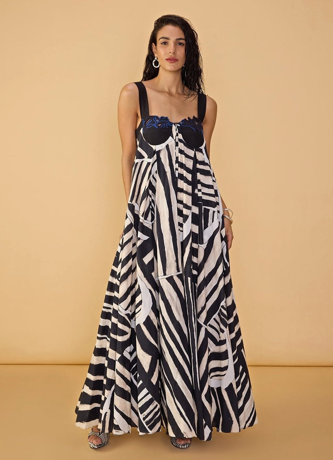 Black & White Cambric Printed Maxi Dress Saaksha & Kinni - Fabilicious Fashion