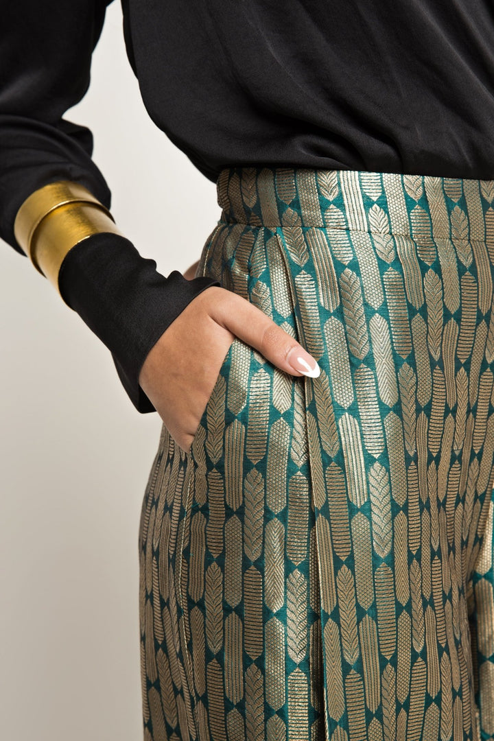 Black Wrapped Shirt With Metallic Pant Set Sobariko - Fabilicious Fashion