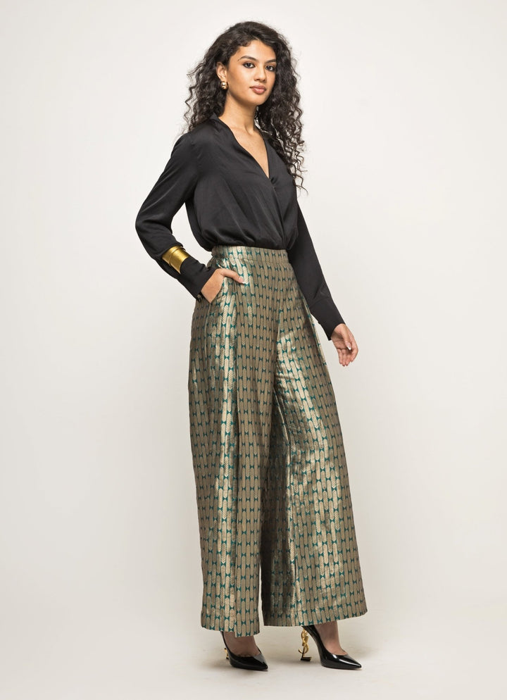 Black Wrapped Shirt With Metallic Pant Set Sobariko - Fabilicious Fashion