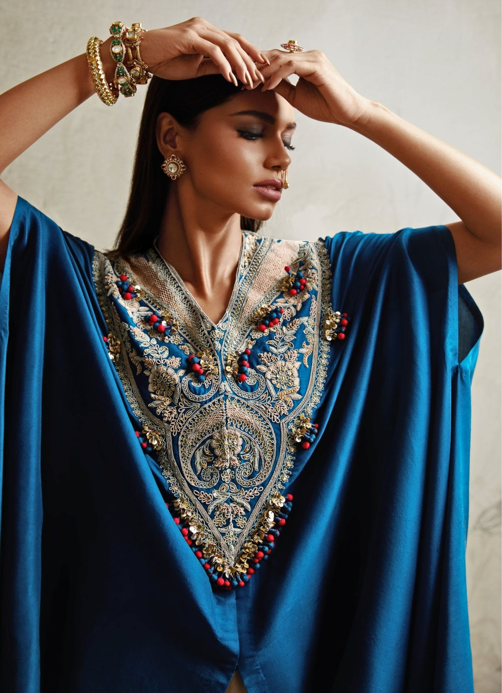 Prisho Blue And Beige Silk Kaftan Pants SetFabilicious Fashion