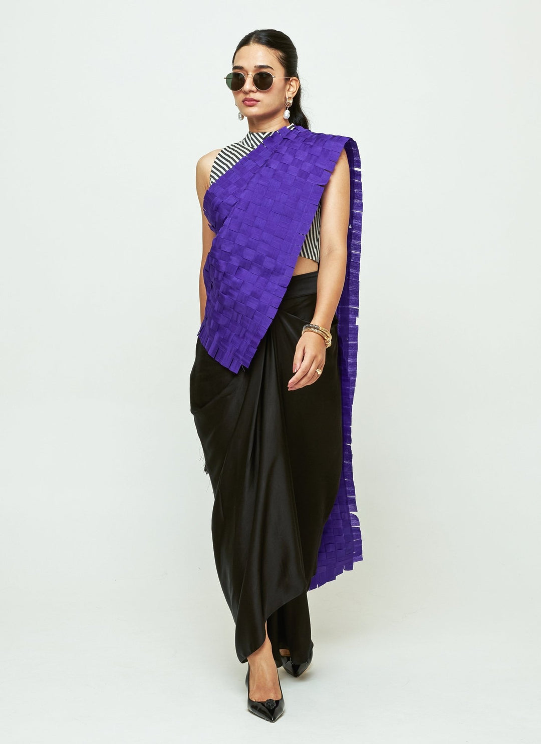 Sobariko Blue And Black Organza Concept Saree SetFabilicious Fashion