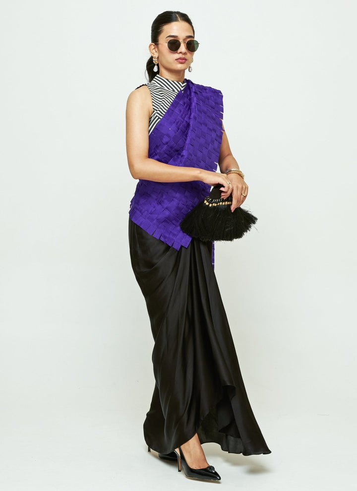 Sobariko Blue And Black Organza Concept Saree SetFabilicious Fashion