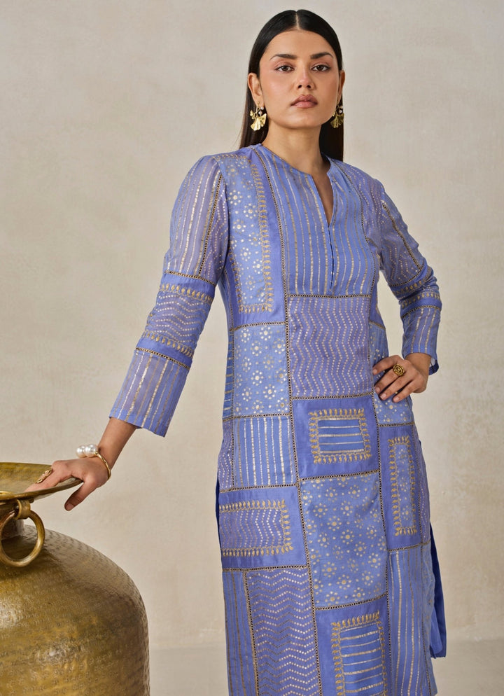 Blue And Gold Chanderi Kurta Salwar Set Nitika Gujral - Fabilicious Fashion
