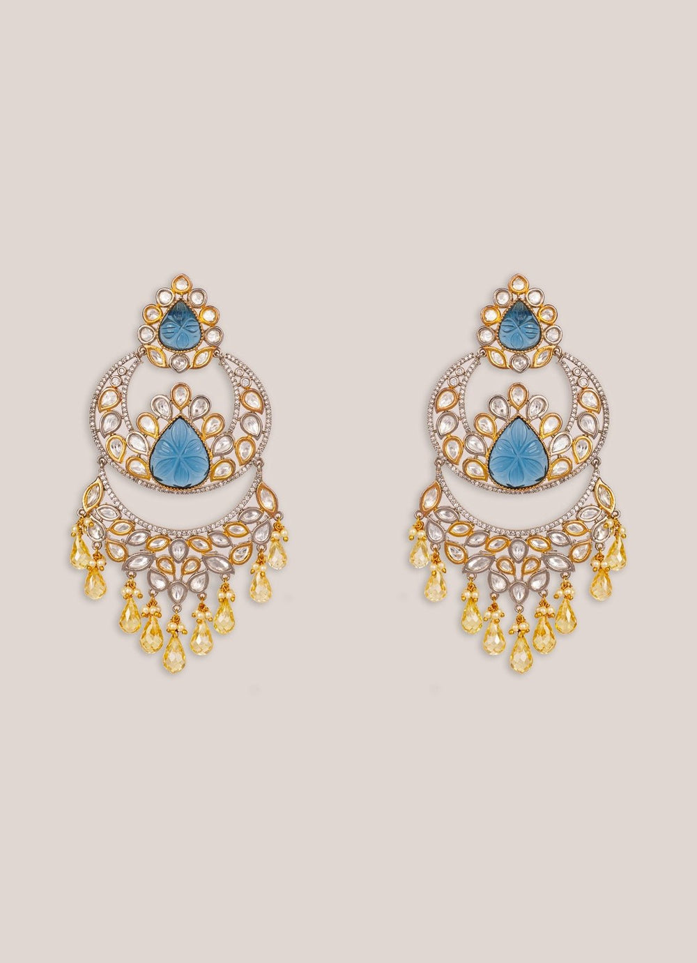 Blue And Gold Stone Polki Dangler Earrings Zevar by Geeta - Fabilicious Fashion