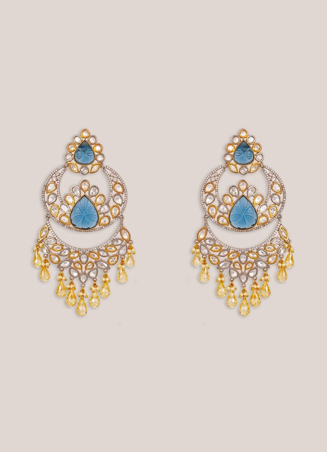 Blue And Gold Stone Polki Dangler Earrings Zevar by Geeta - Fabilicious Fashion