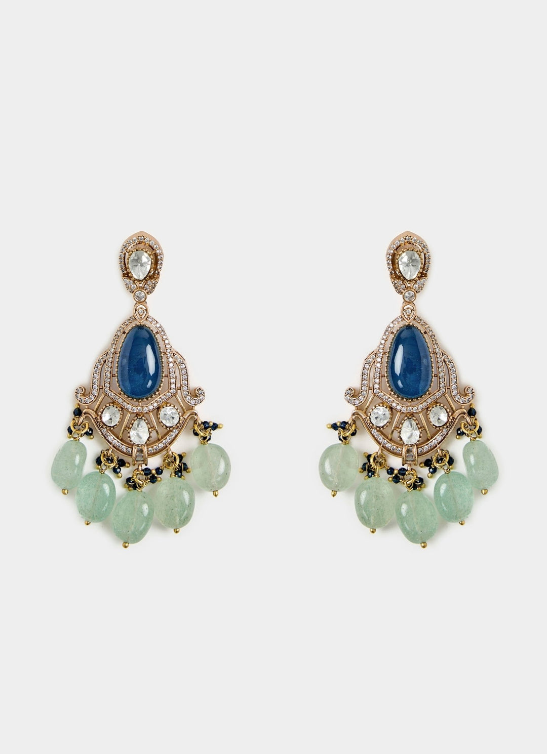 Blue And Green Beaded Kundan Necklace Set Vivinia By Vidhi Mehra - Fabilicious Fashion