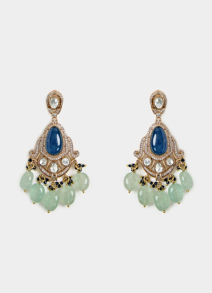 Blue And Green Beaded Kundan Necklace Set Vivinia By Vidhi Mehra - Fabilicious Fashion