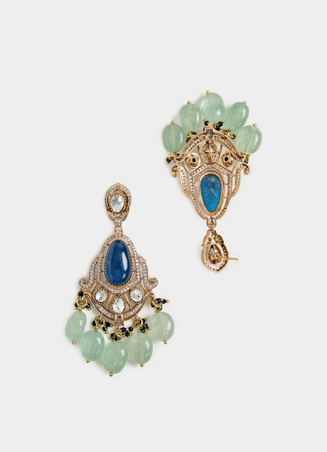 Blue And Green Beaded Kundan Necklace Set Vivinia By Vidhi Mehra - Fabilicious Fashion