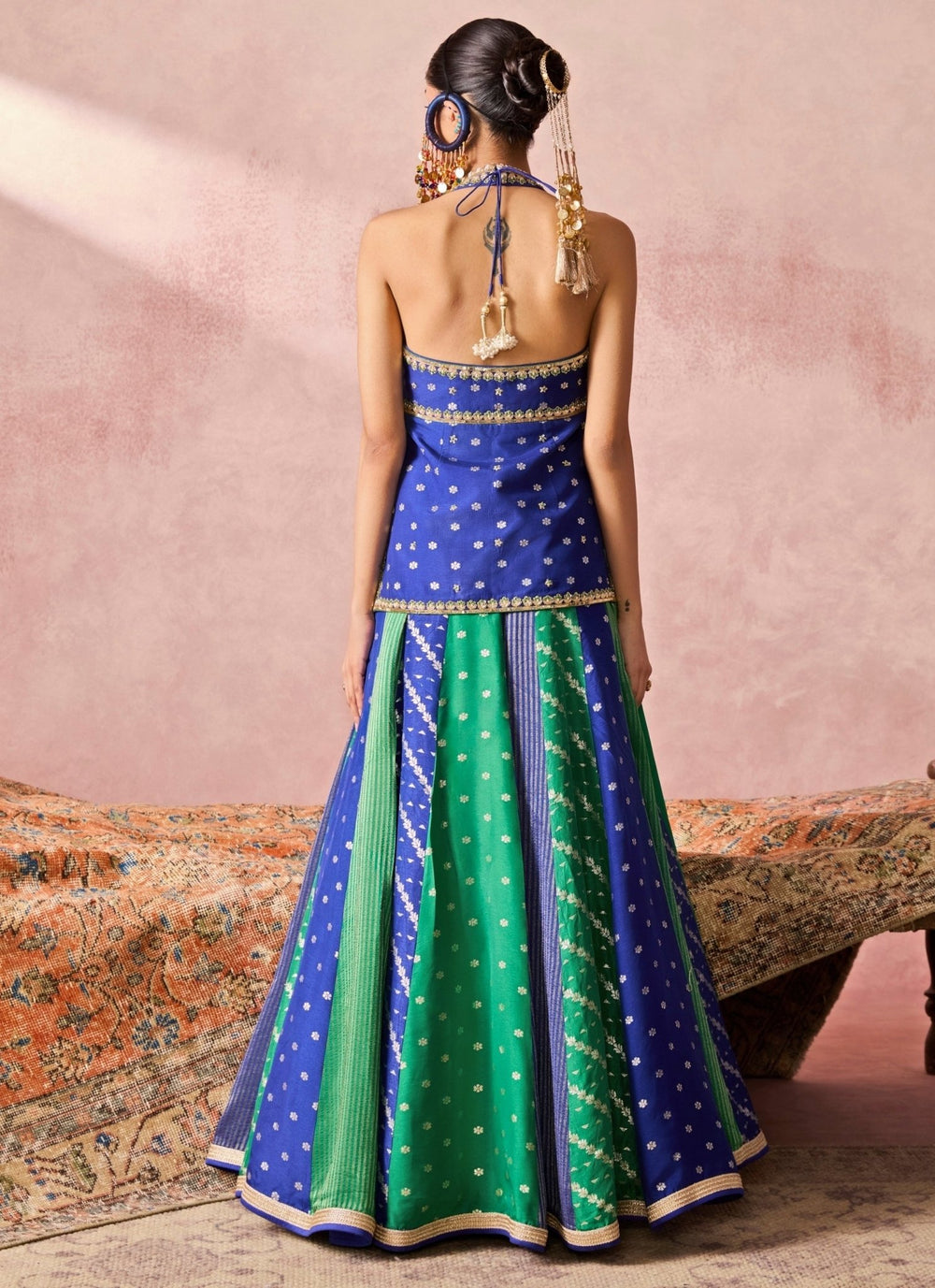 Chamee And Palak Blue And Green Jamewar Kurta Lehenga SetFabilicious Fashion