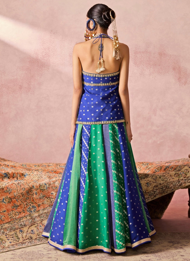 Chamee And Palak Blue And Green Jamewar Kurta Lehenga SetFabilicious Fashion