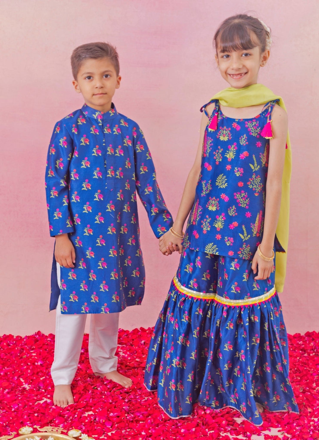 Chotibuti Blue And Green Printed Chanderi Kurta Sharara SetFabilicious Fashion