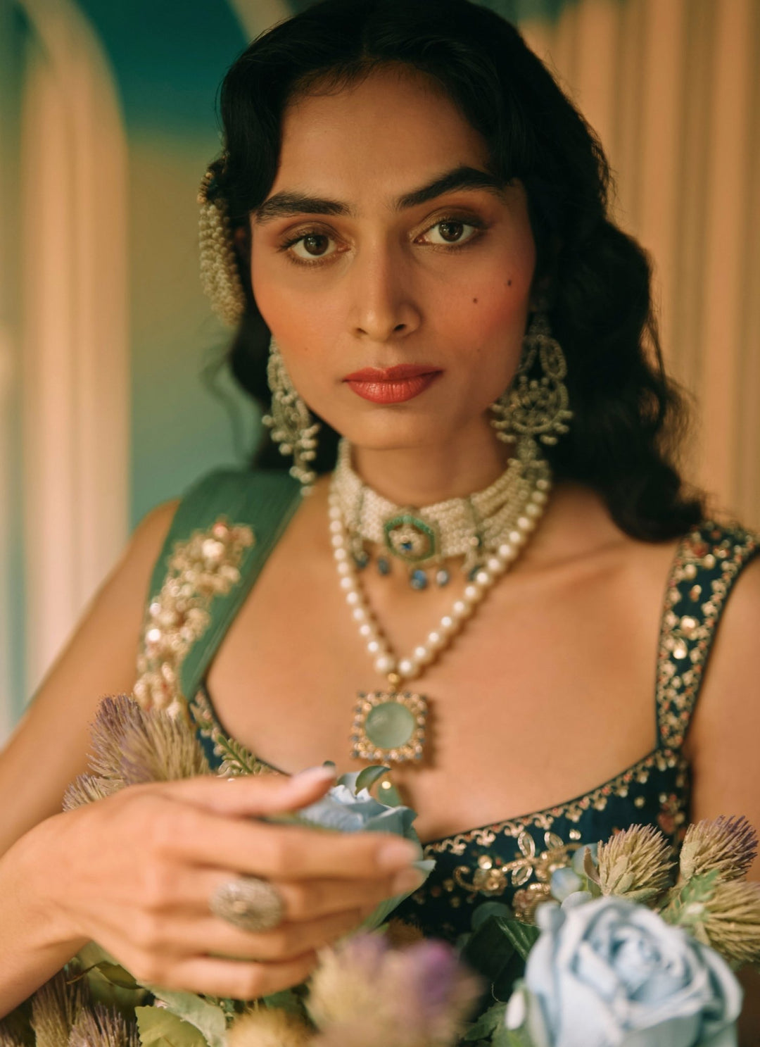 Paulmi and Harsh Blue And Green Printed Organza Lehenga SetFabilicious Fashion