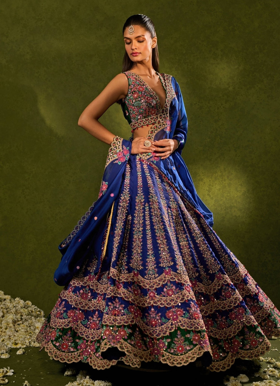 Blue And Green Silk Lehenga Chamee & Palak - Fabilicious Fashion