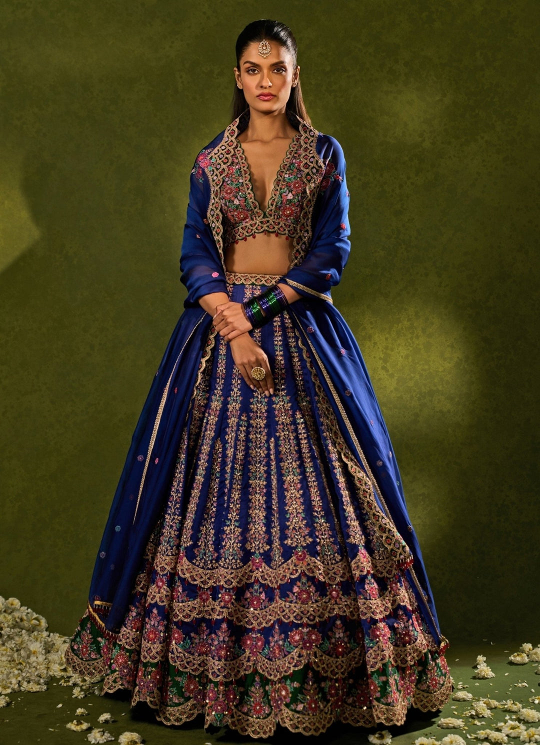 Blue And Green Silk Lehenga Chamee & Palak - Fabilicious Fashion