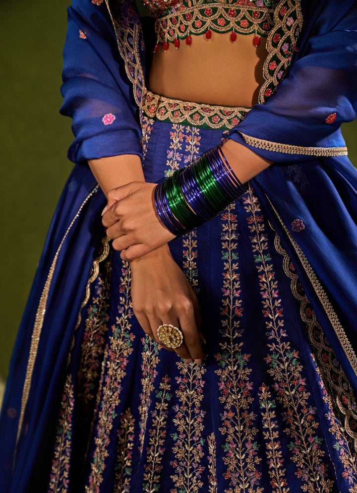 Blue And Green Silk Lehenga Chamee & Palak - Fabilicious Fashion