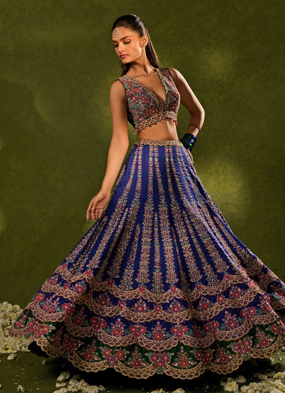 Blue And Green Silk Lehenga Chamee & Palak - Fabilicious Fashion