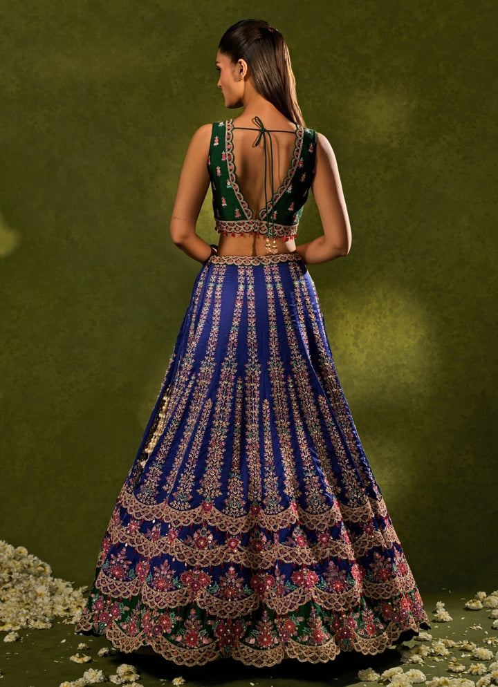 Blue And Green Silk Lehenga Chamee & Palak - Fabilicious Fashion