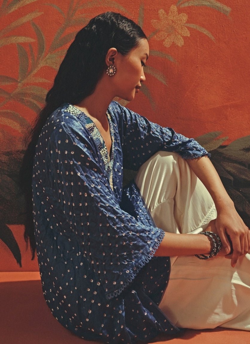 Twenty Nine Blue And Ivory Bandhani Kurta PalazzoFabilicious Fashion