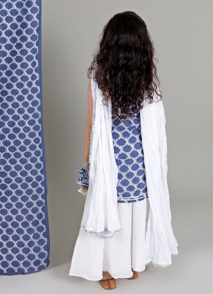 Blue And Ivory Cotton Kurta Lehenga Set Chotibuti - Fabilicious Fashion